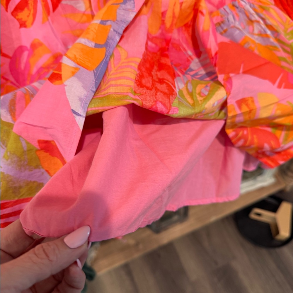 J.Marie Sleeveless Tropical Tiered Midi Dress in Coral Pink - Picture 5 of 7